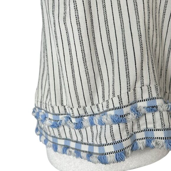 SUBOO White & Baby Blue Striped Fringe Trim Boho Tank Top - Picture 6 of 7